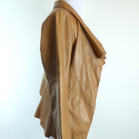 BEBE VICUNA LEATHER brown drape WATERFALL jacket XS vintage boho hippie - Picture 5 of 8